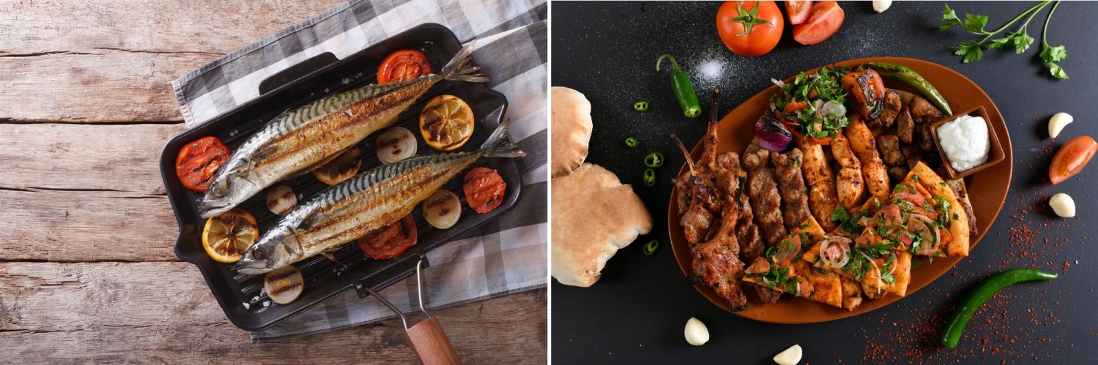 Selection of meats and seafood for grilling